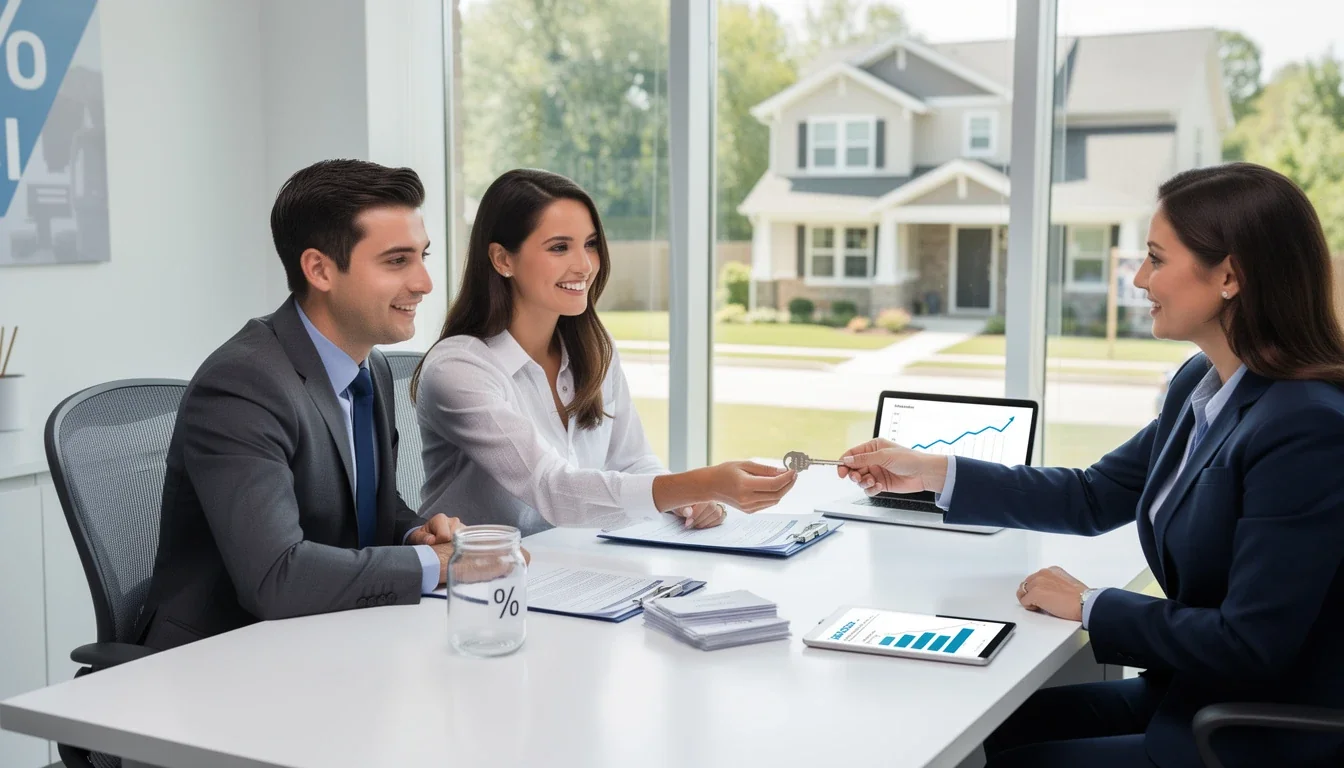 An illustrated diagram showing the key benefits of 1% down mortgage program strategies