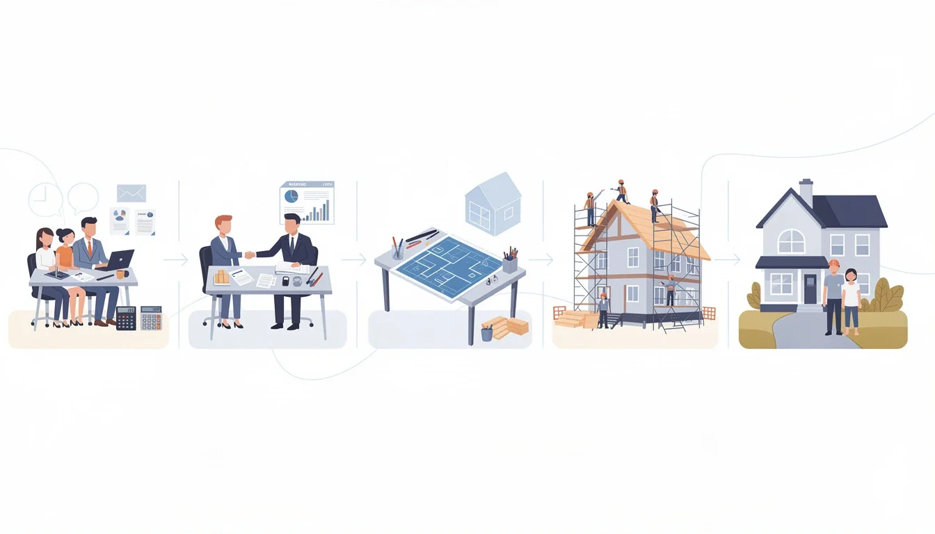 A step-by-step visual process guide demonstrating how construction and renovation financing works