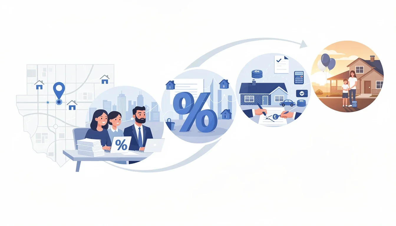 A step-by-step visual process guide demonstrating how mortgage rates and closing costs in dfw works