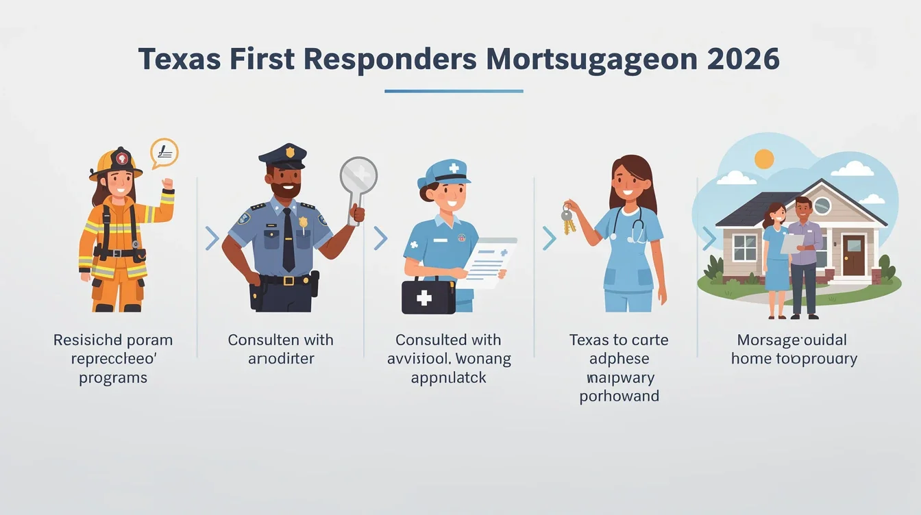 A step-by-step visual process guide demonstrating how texas first responders mortgage programs 2026 works