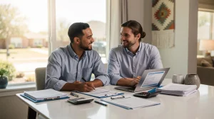 A professional team working on financial prep checklist for texas mortgage borrowers solutions in a modern office environment