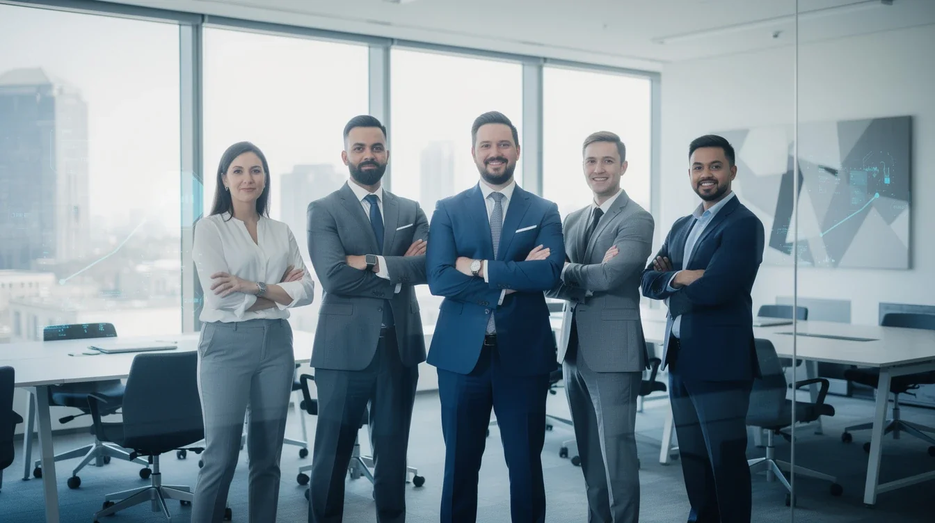 A professional team working on mortgage loans for multi-unit properties dfw solutions in a modern office environment