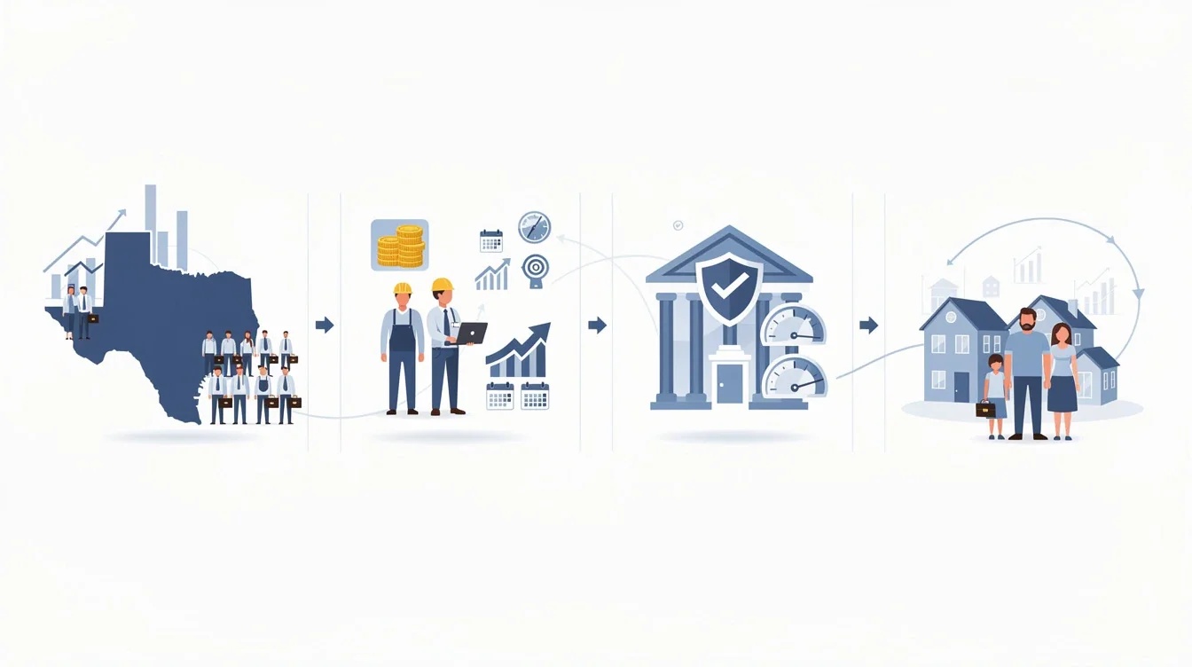 A step-by-step visual process guide demonstrating how impact of texas job market on mortgage qualification works