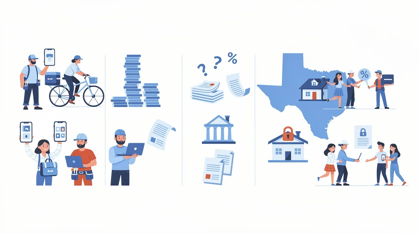 A step-by-step visual process guide demonstrating how mortgage challenges for texas gig workers works