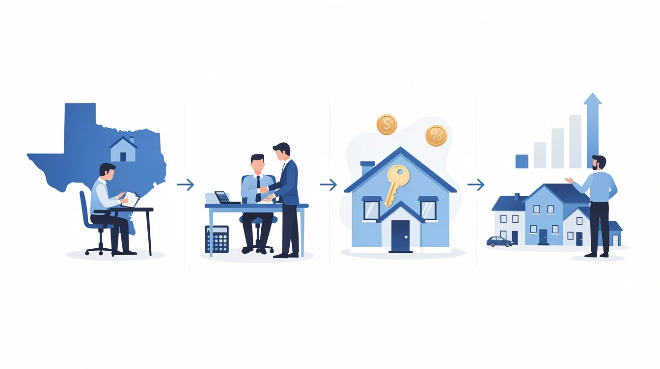 A step-by-step visual process guide demonstrating how mortgage options with tax benefits for texas investors works