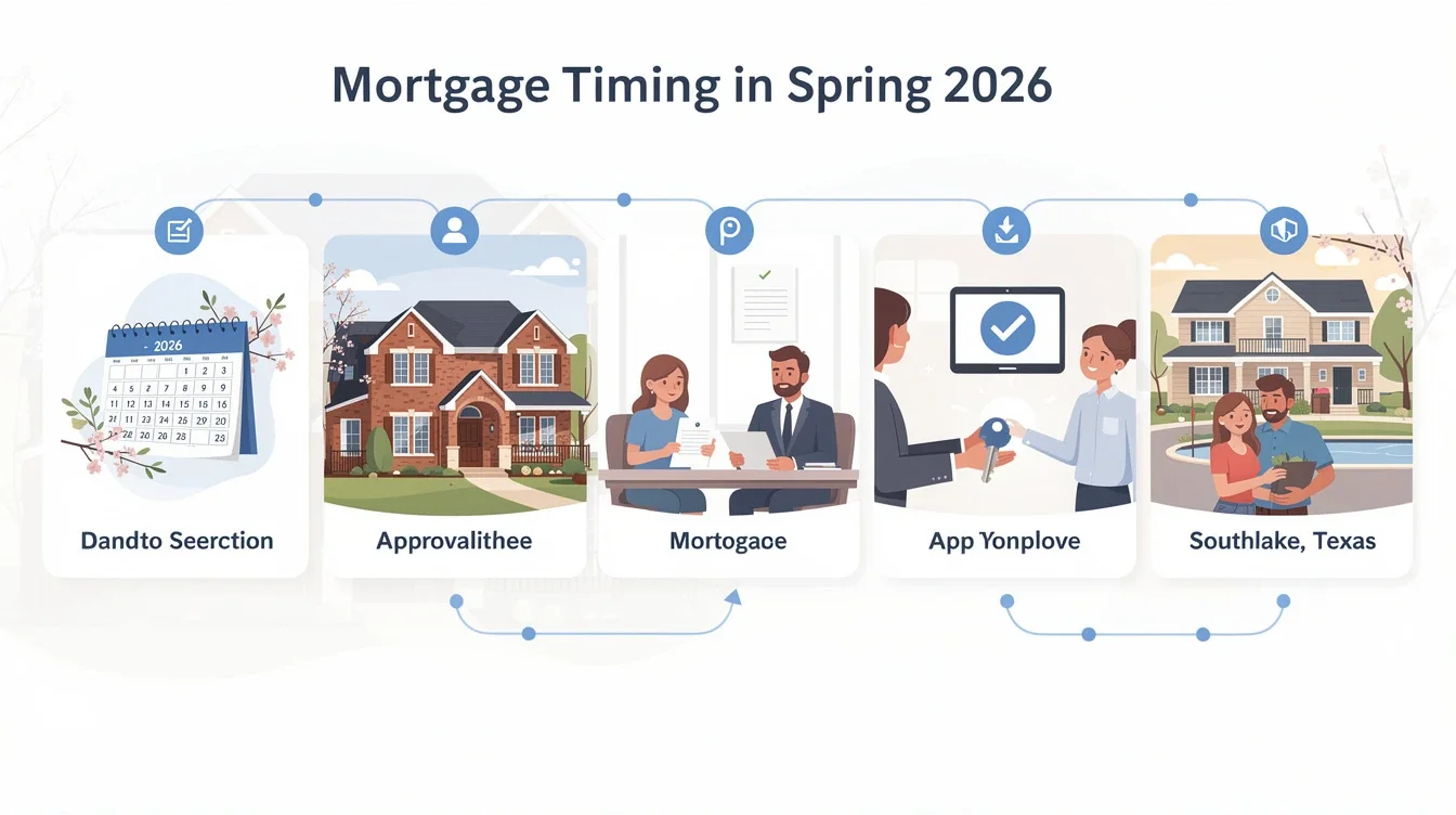 A step-by-step visual process guide demonstrating how spring 2026 mortgage timing southlake tx works