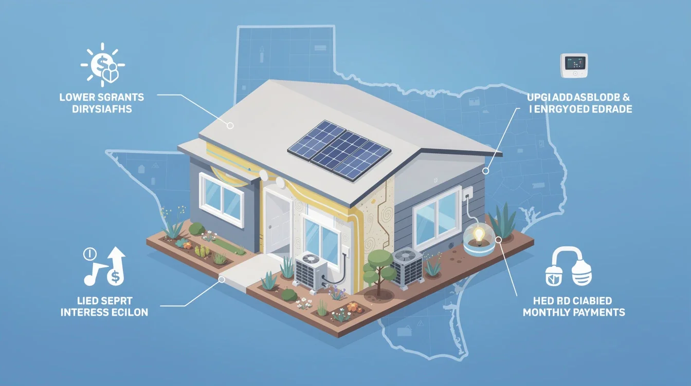 A summary infographic highlighting best practices for energy efficient home upgrades mortgage savings texas
