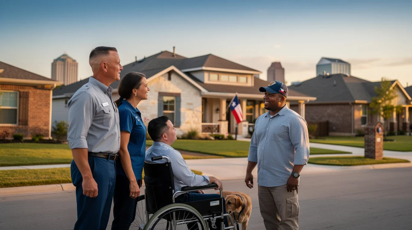 A professional team working on texas veteran mortgage assistance programs 2026 solutions in a modern office environment