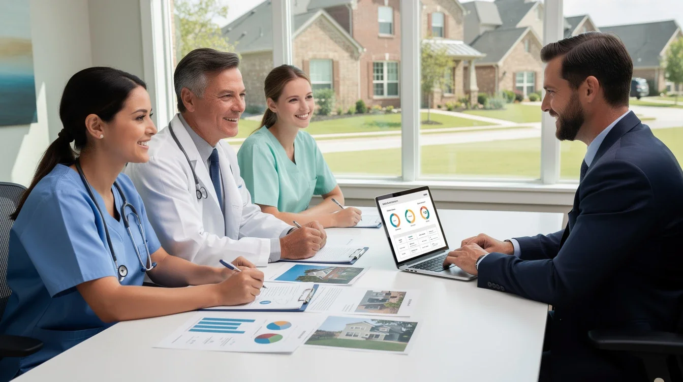 An illustrated diagram showing the key benefits of mortgage programs for healthcare workers southlake tx strategies