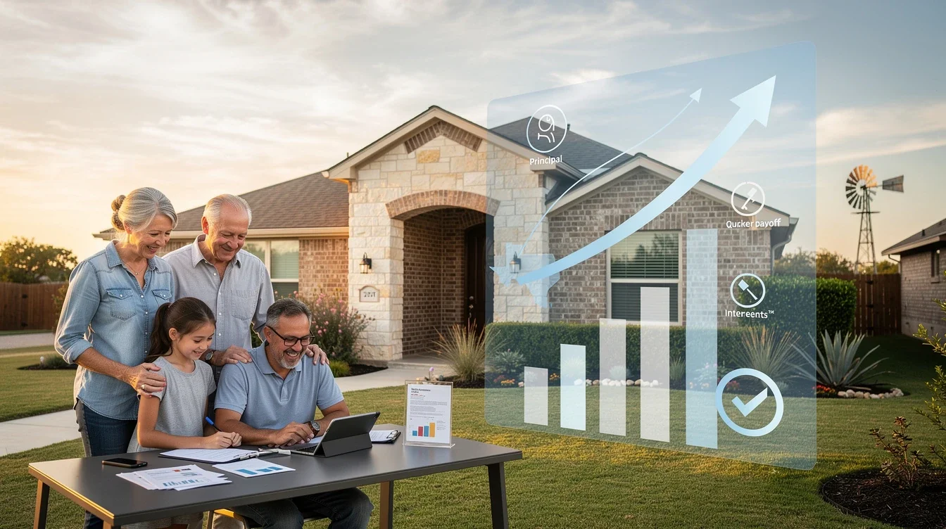 An illustrated diagram showing the key benefits of mortgage recasting benefits texas homeowners strategies